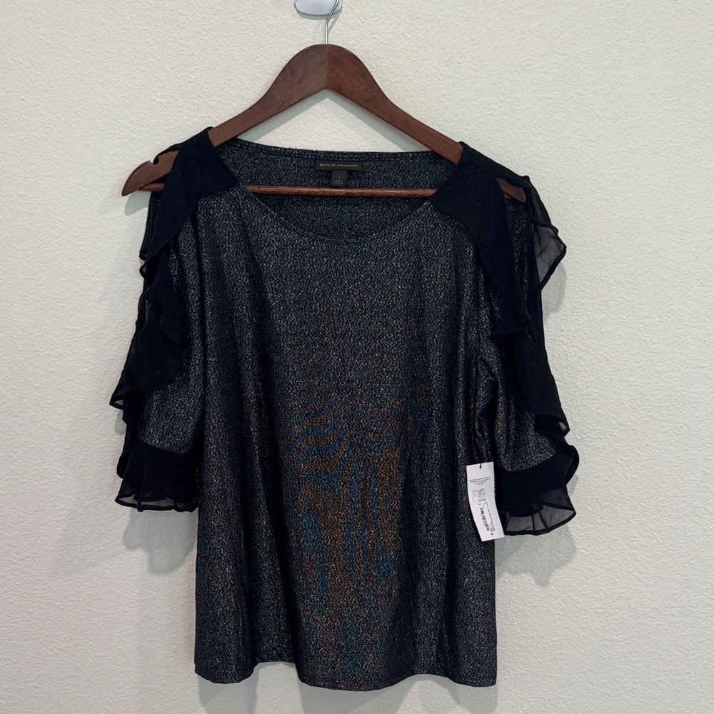BOLD elements Black and Silver Ruffle Sleeve Blouse
